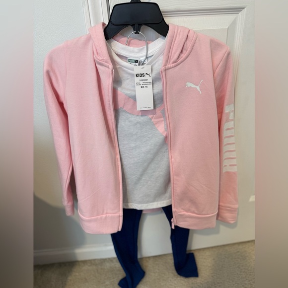 PUMA Girls 3-Piece Set Hoodie + Leggings + Bonus Tee | Pink/Navy | Size 8–10 - Picture 10 of 16